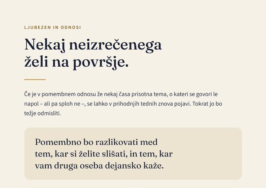 Izrez iz Suzaninega vpogleda: Ljubezen in odnosi – Nekaj neizrečenega želi na površje.